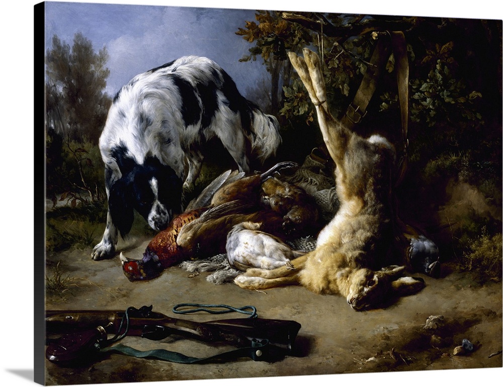 Spaniel With A Still Life Of Dead Game, 1837 (Originally oil on canvas)