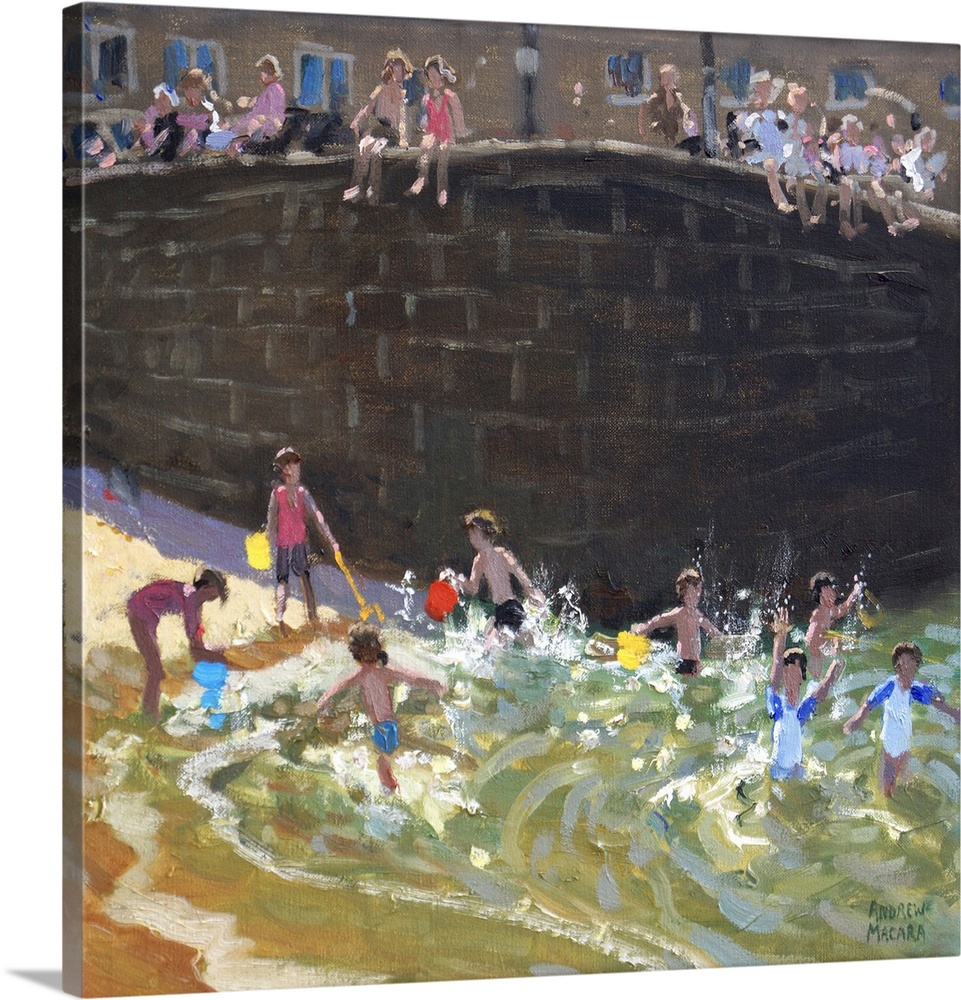 Splashing in Tenby Harbour, 2016, originally oil on canvas.