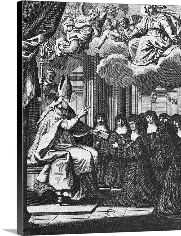 XIR215555 St. Francois de Salles (1567-1622) Giving the Rule of the Visitation to St. Jeanne de Chantal (1572-1641) (engra...