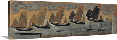 St. Ives Harbour With Five Sailing Boats