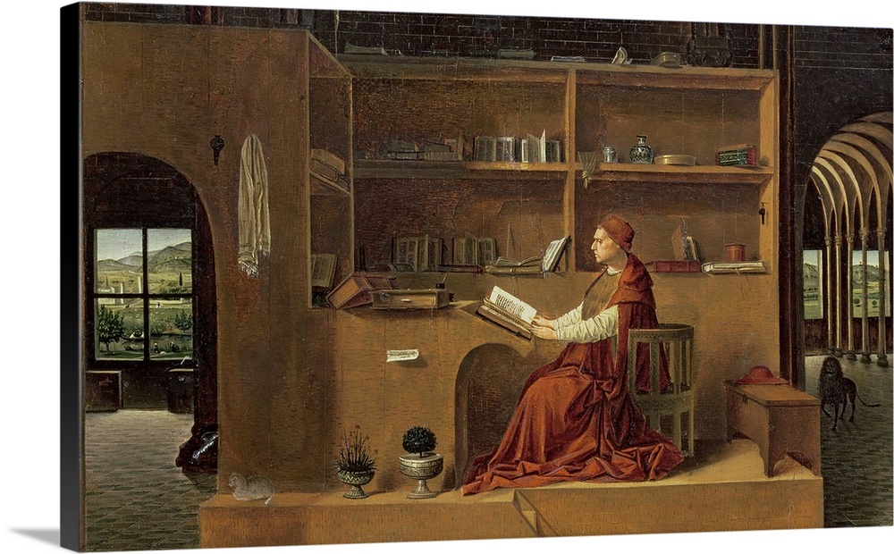 BAL259352 St. Jerome in his study, c.1475 (oil on panel) (detail of 29420)  by Messina, Antonello da (1430-79); 45.7x36.2 ...