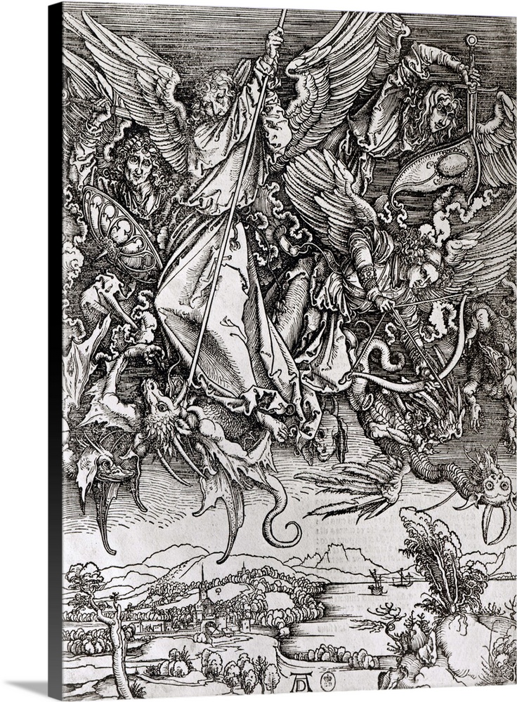 XIR173100 St. Michael and the Dragon, from a Latin edition, 1511 (xylograph) (b/w photo) by D....rer or Duerer, Albrecht (...