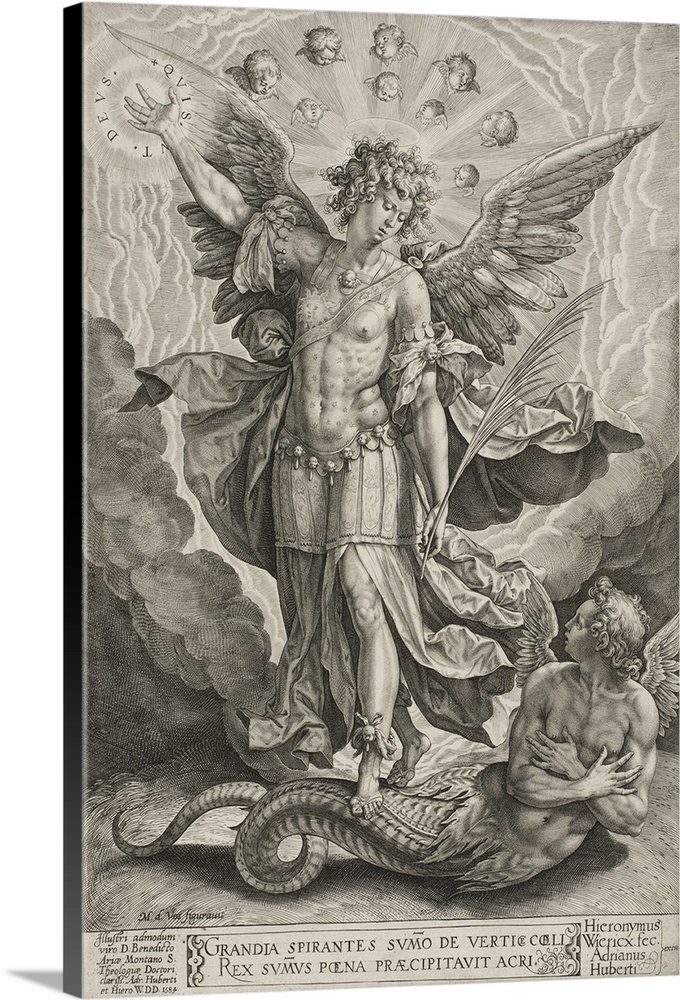 St Michael Triumphing Over the Dragon, 1584, engraving in black on ivory laid paper.