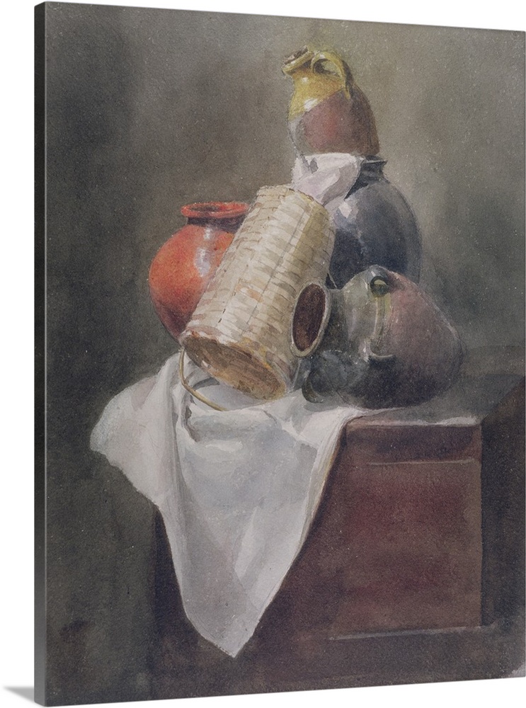 Still Life: Pots, Basket and Cloth on a Chest (w/c over graphite on paper) by Wint, Peter de (1784-1849)