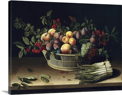 Still life with a basket of fruit and a bunch of asparagus, 1630