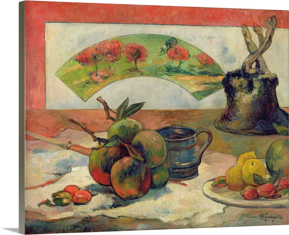 XIR83766 Still Life with a Fan, c.1889 (oil on canvas)  by Gauguin, Paul (1848-1903); 50x61 cm; Musee d'Orsay, Paris, Fran...