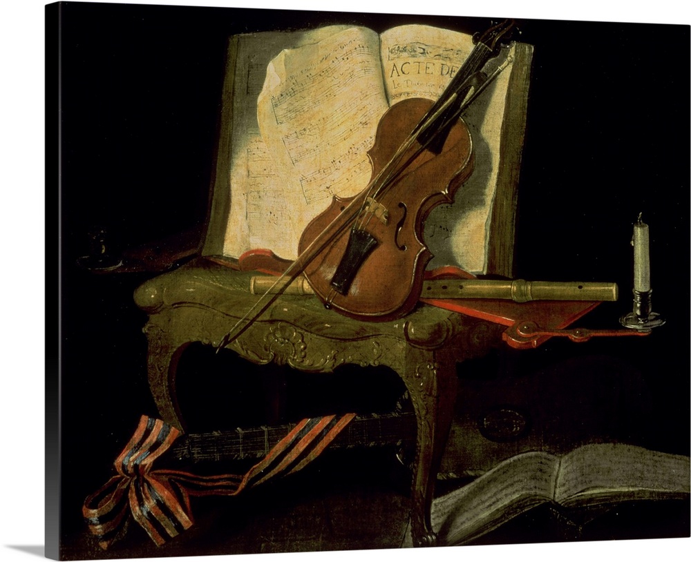 XIR47627 Still Life with a Violin (oil on canvas); by Oudry, Jean-Baptiste (1686-1755); Hermitage, St. Petersburg, Russia;...