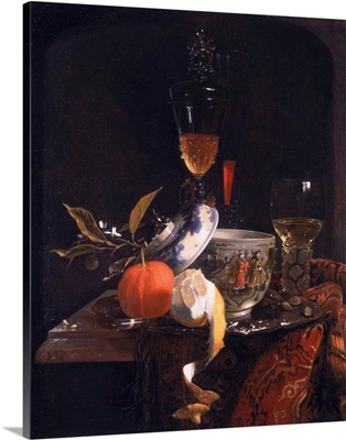 Still Life with Chinese Sugar Jar, Glass Goblet and Fruit
