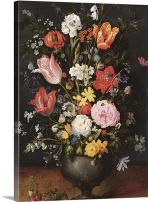 Still life with flowers and strawberries