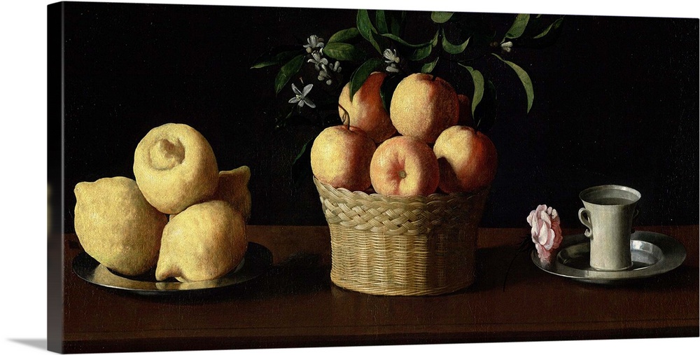 Still Life with Lemons, Oranges and a Rose, 1633, oil on canvas.  By Francisco de Zurbaran (1598-1664).