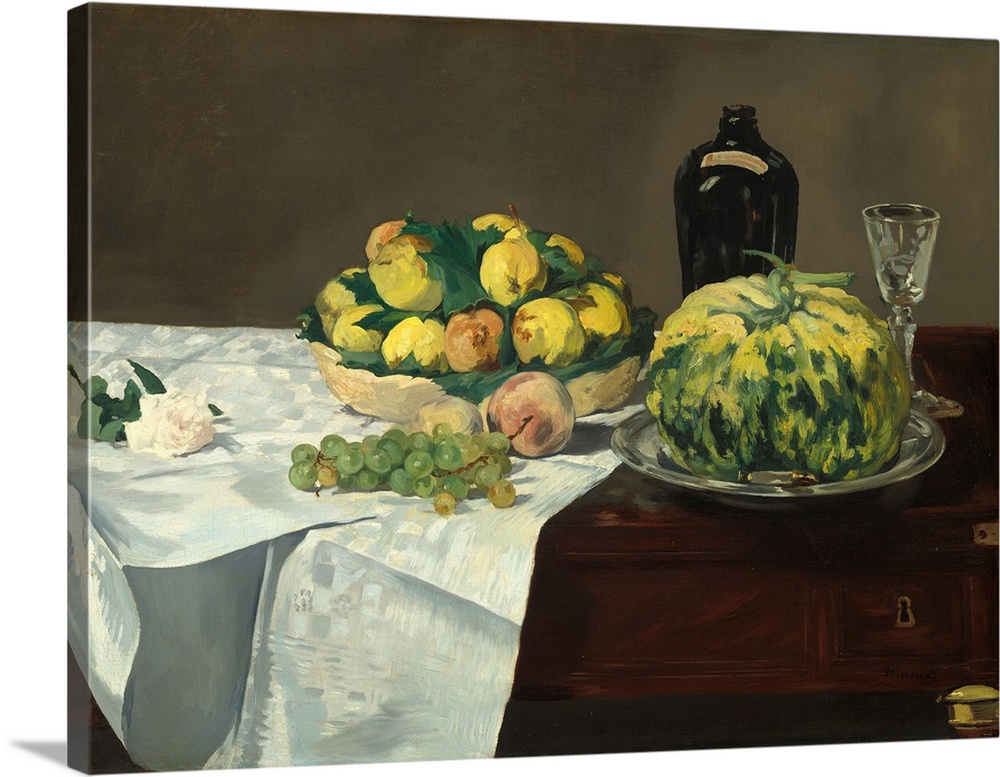 Still Life with Melon and Peaches, c.1866 (originally oil on canvas) by Manet, Edouard (1832-83)