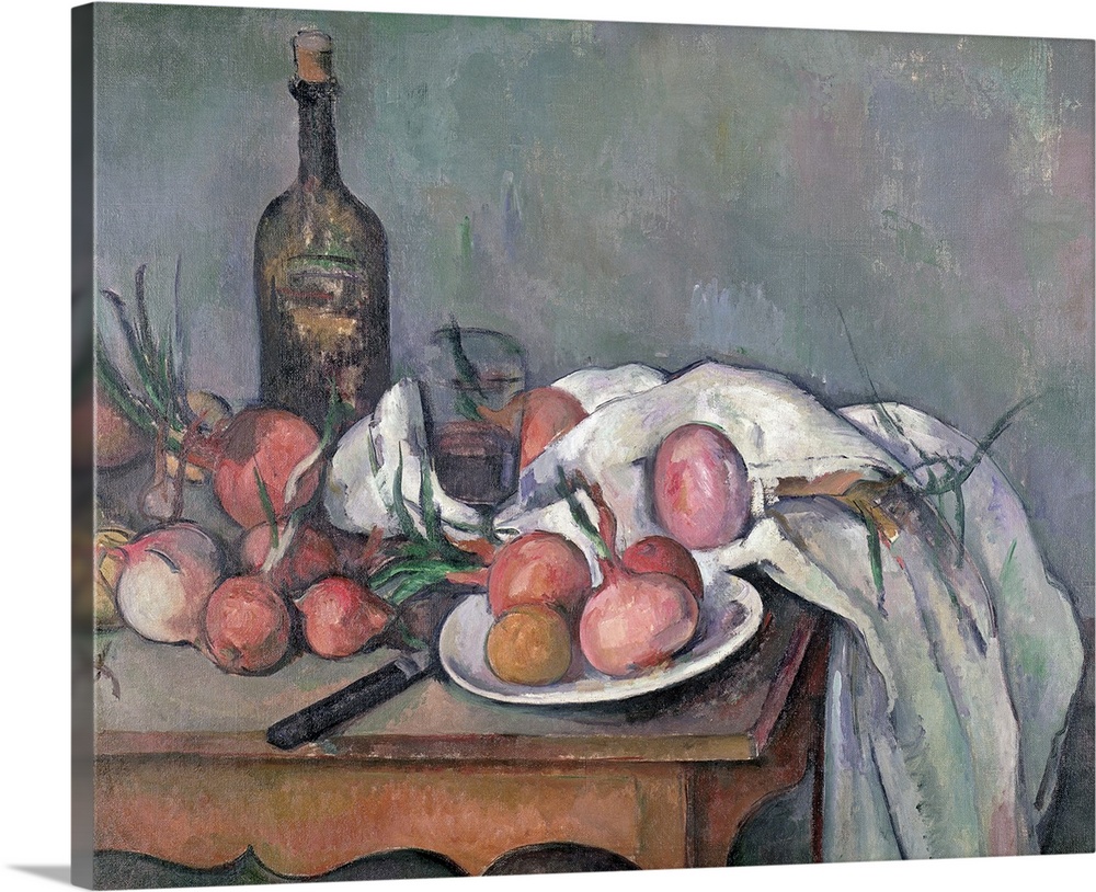 XIR160595 Still Life with Onions, c.1895 (oil on canvas)  by Cezanne, Paul (1839-1906); 66x82 cm; Musee d'Orsay, Paris, Fr...