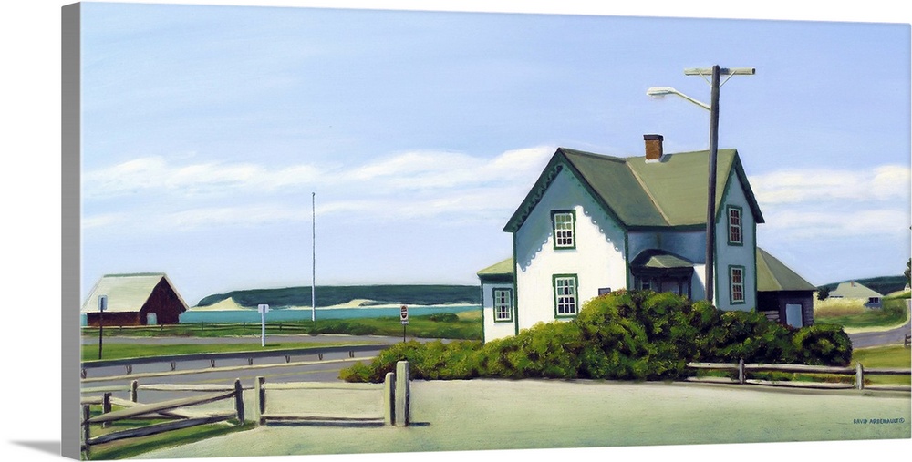 Contemporary painting of a house on the coast in New England.