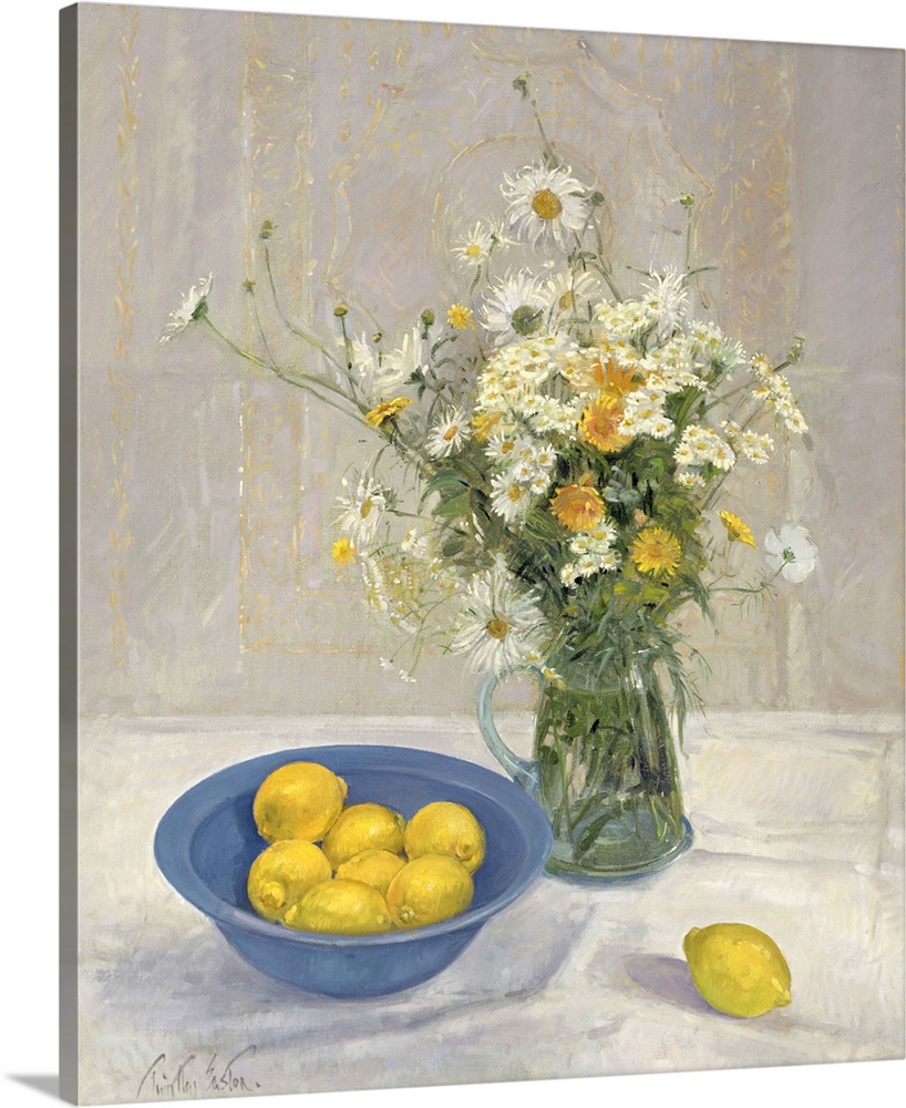 Summer Daisies and Lemons, 1990 (oil on canvas) by Timothy Easton.