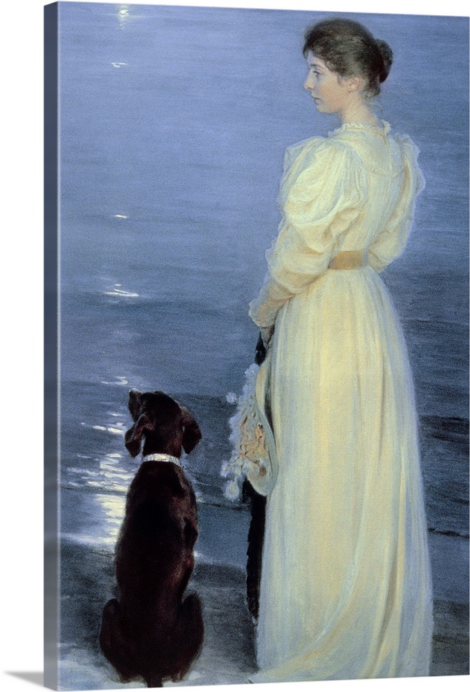 Summer Evening at Skagen, the Artist's Wife with a Dog on the Beach, 1892