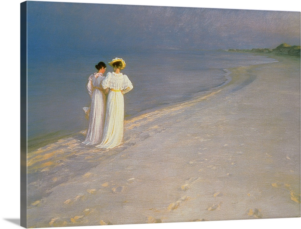 BAL23422 Summer Evening on the Skagen Southern Beach with Anna Ancher and Marie Kroyer, 1893 (oil on canvas)  by Kroyer, P...