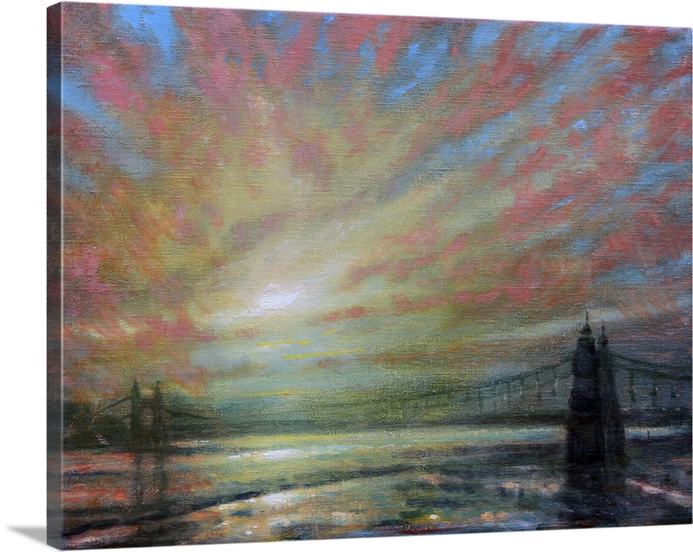 7310514 Sunset At Hammersmith Bridge, 2022 (Oil on Canvas) by Hare, Derek (b.1945); 46x36 cm; Private Collection;  Derek H...