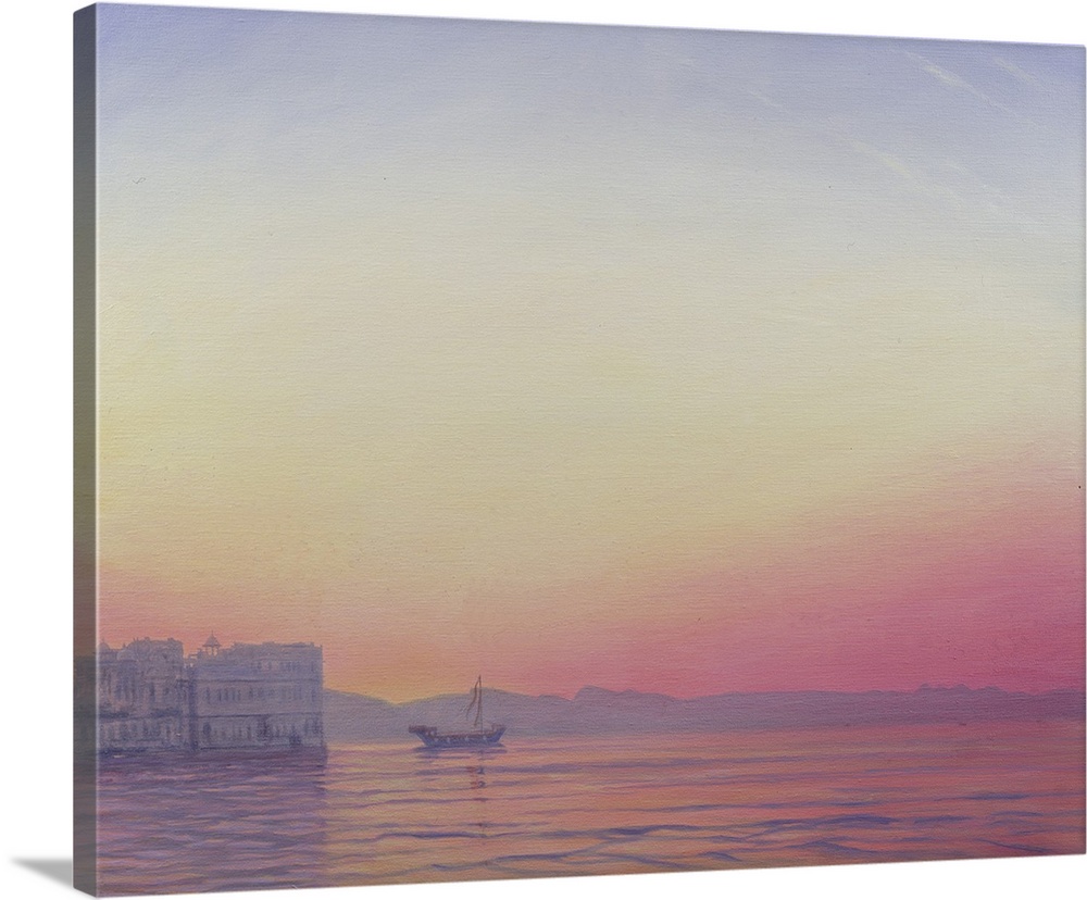 DKH269875 Sunset at Lake Palace, Udaipur (oil on canvas) by Hare, Derek (b.1945); 91.4x76.2 cm; Private Collection;  Derek...