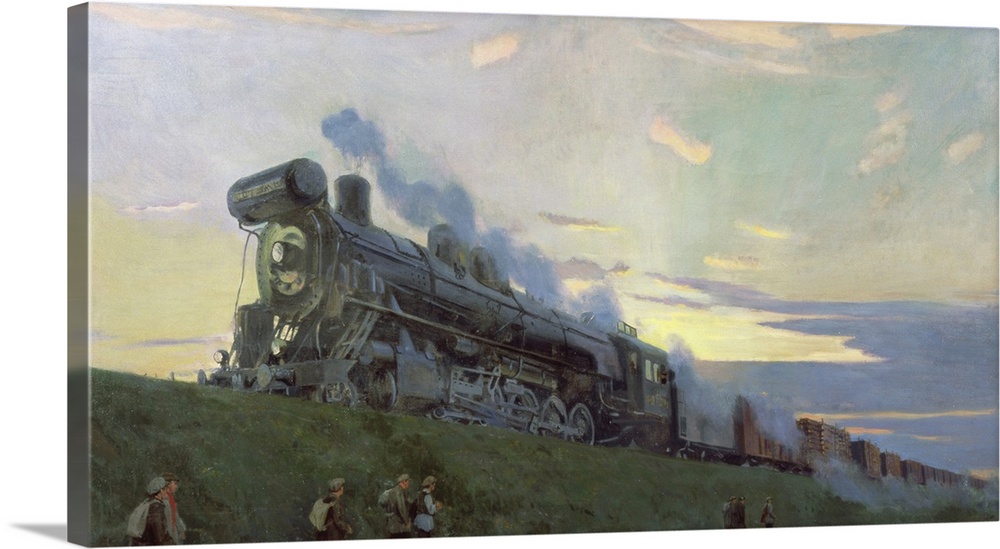 BAL234900 Super power steam engine, 1935 (oil on canvas)  by Rylov, Arkadij Aleksandrovic (1870-1939); 98x175 cm; Regional...