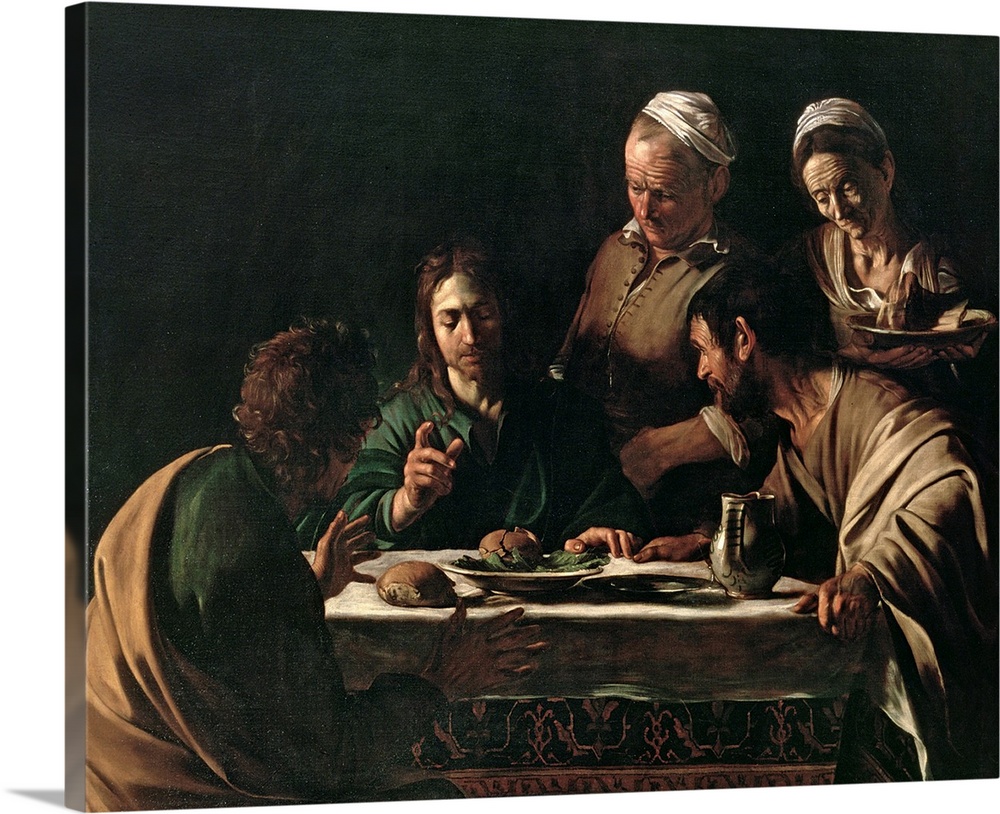 XJL60976 Supper at Emmaus, 1606 (oil on canvas) (see also 169588)  by Caravaggio, Michelangelo Merisi da (1571-1610); 141x...