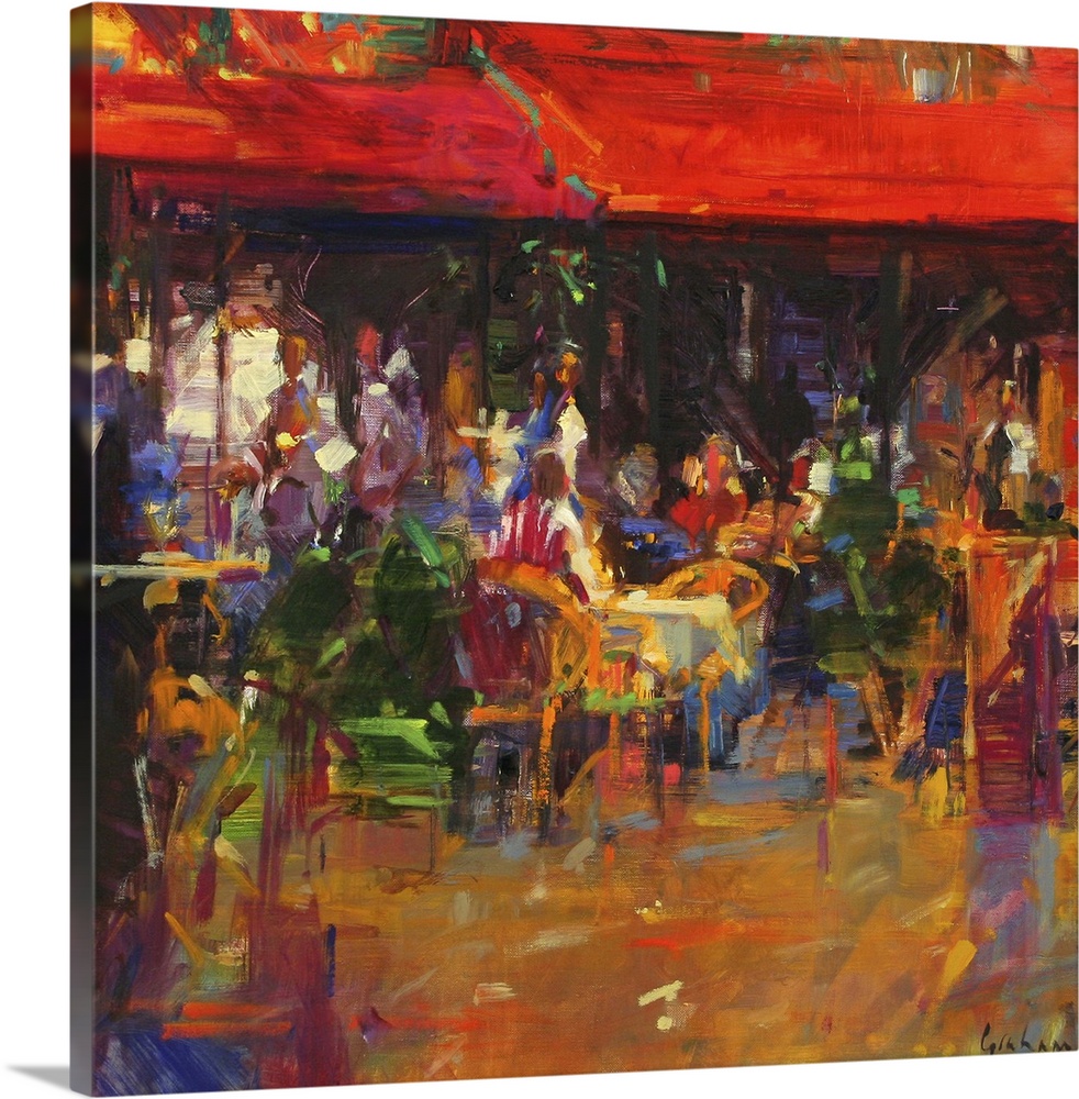 Oil Painting depicting patrons sitting at an outside cafo.