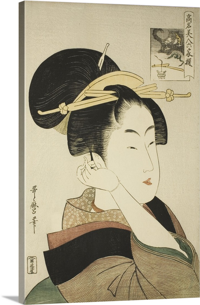 Tatsumi Roko, from the series Renowned Beauties Likened to the Six Immortal Poets, Komei bijin rokkasen, c.1794-96, colour...
