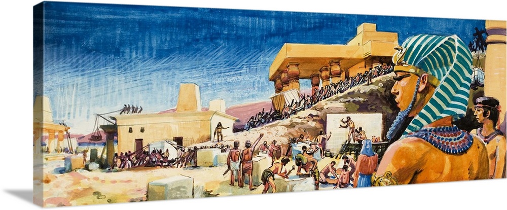 Temple construction in Egypt. Original artwork for illustration in Look and Learn or The Bible Story.