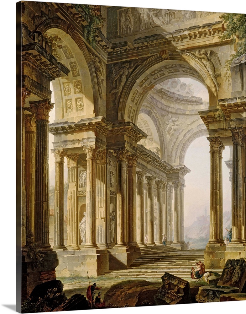 XIR154108 Temple in Ruins (oil on canvas) by Demachy, Pierre-Antoine (1723-1807); Louvre, Paris, France; Giraudon