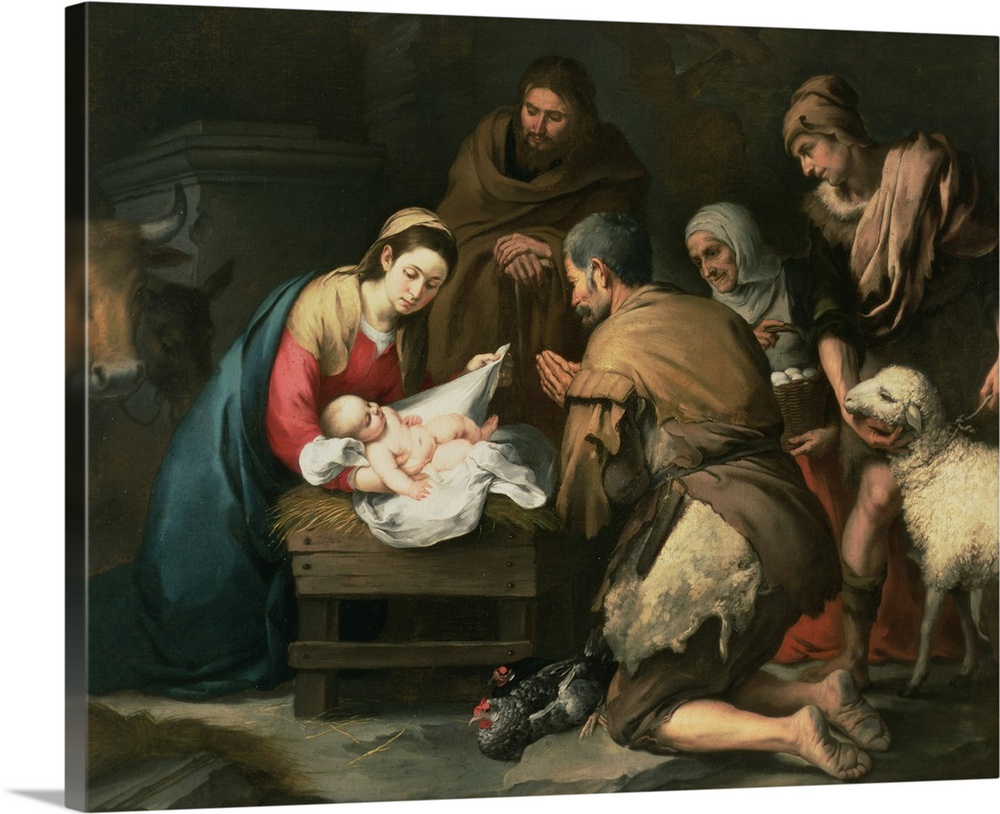 XIR38716 The Adoration of the Shepherds, c.1650 (oil on canvas)  by Murillo, Bartolome Esteban (1618-82); 187x228 cm; Prad...