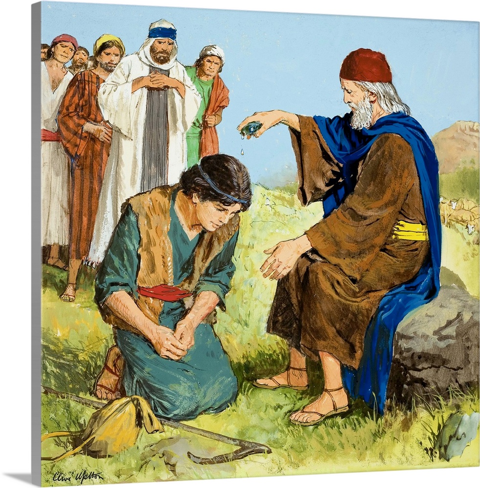 The Story of David retold from the First Book of Samuel in the Bible: The Anointing of David. Original artwork for illustr...