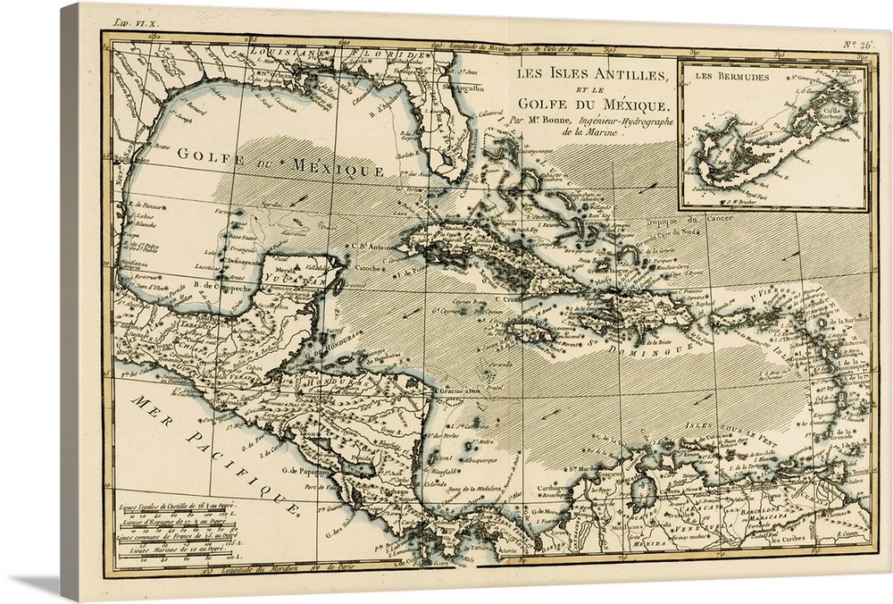 Map of The West Indies and The Mexican Gulf, circa.1760. From .Atlas de Toutes Les Parties Connues du Globe Terrestre . by...