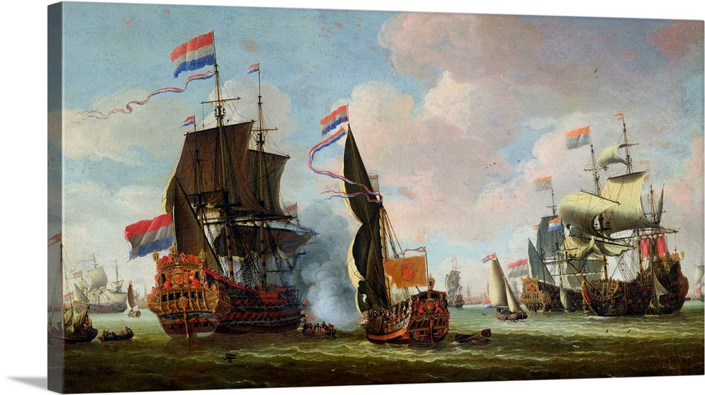 XIR245129 The Arrival of Michiel Adriaanszoon de Ruyter (1607-76) in Amsterdam (oil on canvas) by Storck, Abraham (1635-17...