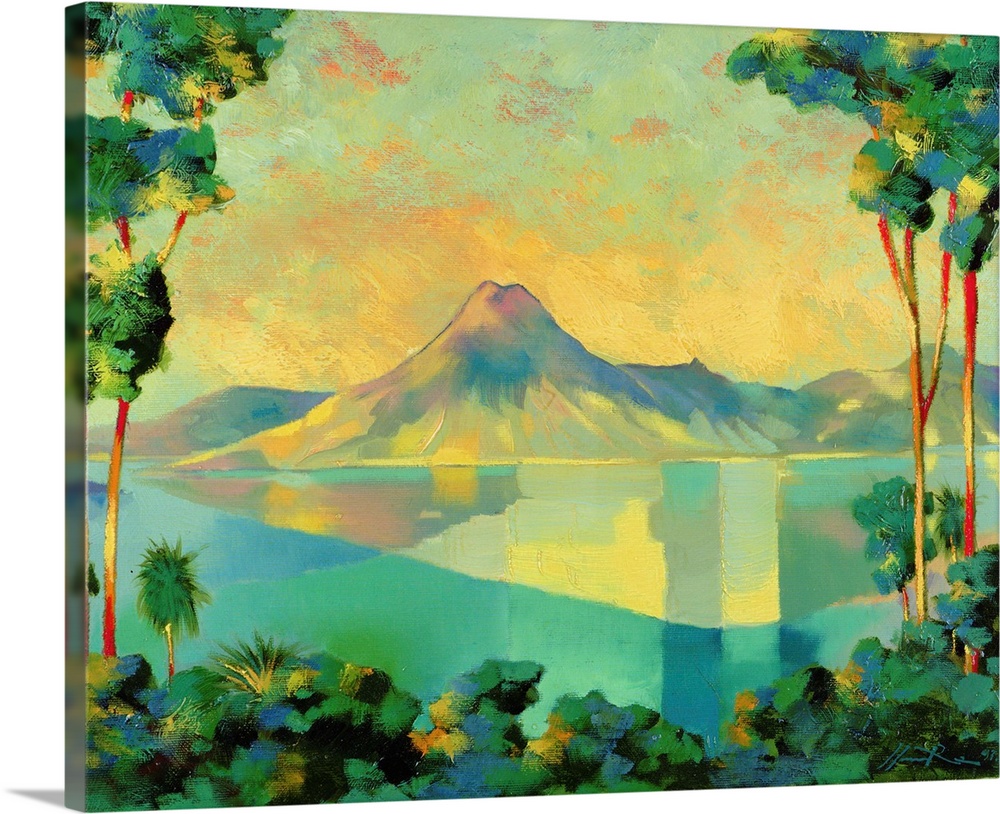 Contemporary painting of a peaceful lagoon landscape.
