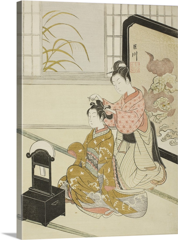 The Autumn Moon in the Mirror, Kyodai no shugetsu, from the series Eight Views of the Parlour, Zashiki hakkei, c.1766, col...