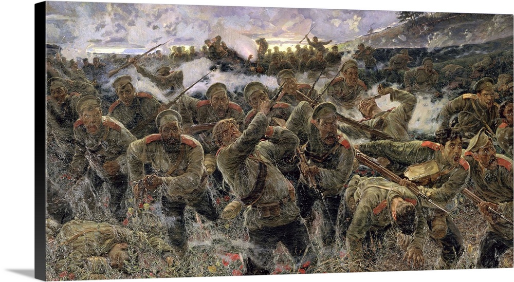 BAL291385 The bayonet fighting, 1904 (oil on canvas)  by Karyagin, Pyotr Pavlovich (1875-1928); 194x335 cm; State Museum a...