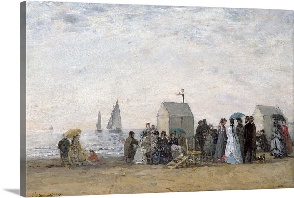 XIR34122 The Beach at Trouville, 1867 (oil on canvas)  by Boudin, Eugene Louis (1824-98); 32x48 cm; Musee d'Orsay, Paris, ...