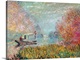 image thumbnail of Classical painting of canoe floating downstream.  The lake is lined with colorful trees and tall grass.
