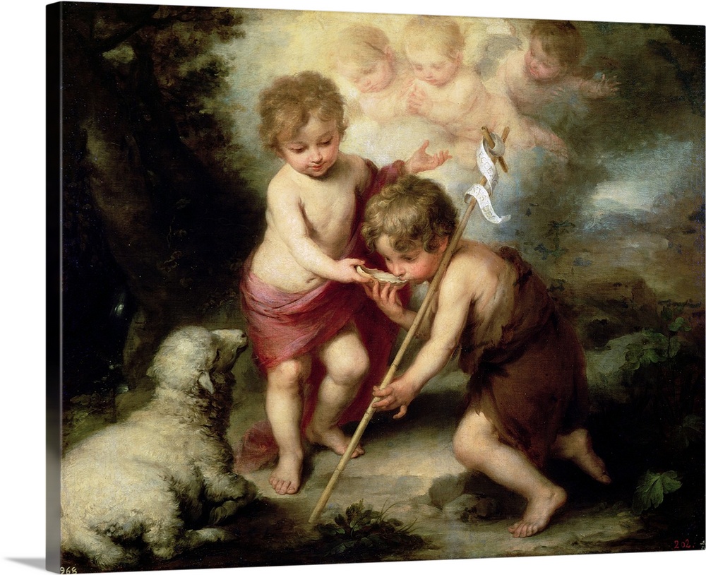 XJL61307 The Boys with the Shell, c.1670 (oil on canvas)  by Murillo, Bartolome Esteban (1618-82); 104 x 124 cm; Prado, Ma...