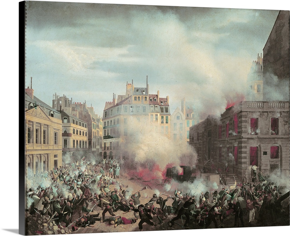 XIR74958 The Burning of the Chateau d'Eau at the Palais-Royal, 24th February 1848 (oil on canvas); by Hagnauer, Eugene (fl...