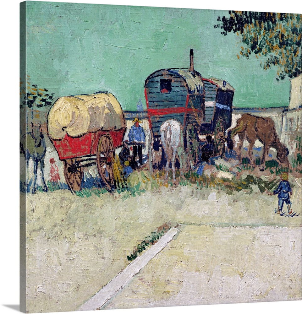 XIR33808 The Caravans, Gypsy Encampment near Arles, 1888 (oil on canvas)  by Gogh, Vincent van (1853-90); 45x51 cm; Musee ...