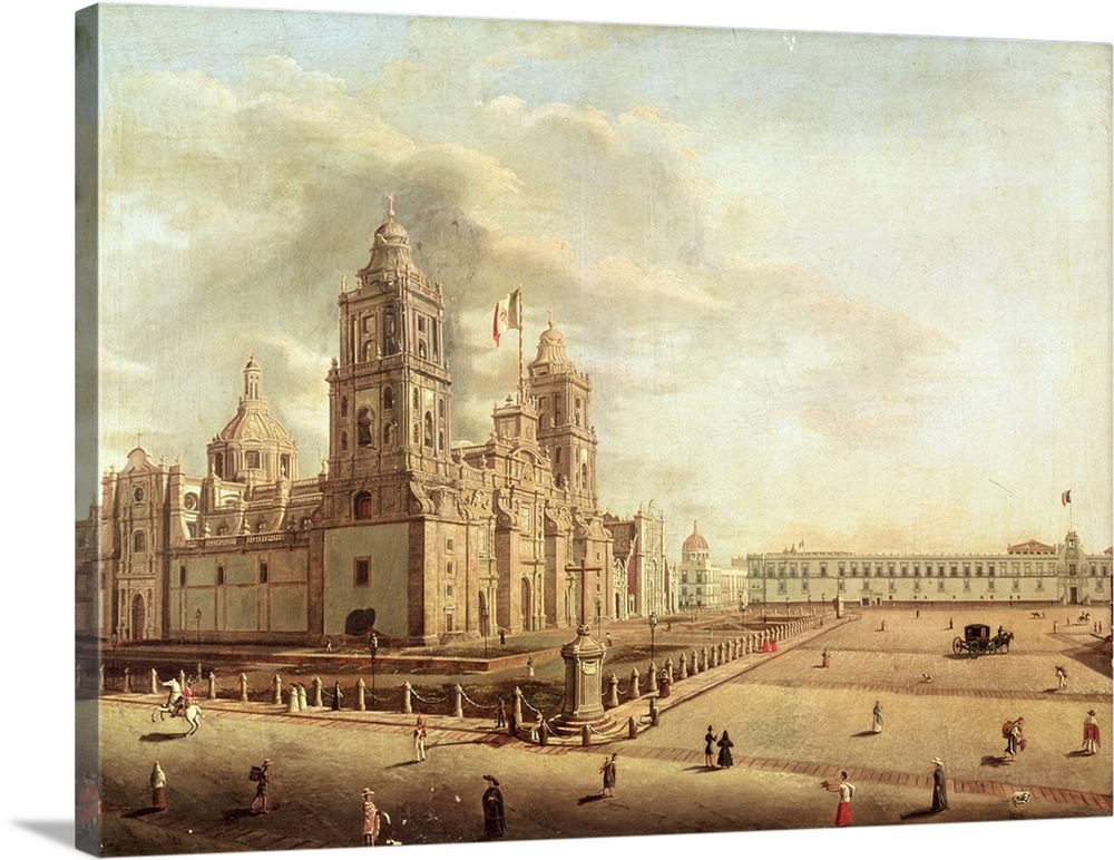 The Catedral Metropolitana and the Palacio Nacional (oil on canvas) by Gualdi, Pedro (1809-57); Museo Nacional de Historia...