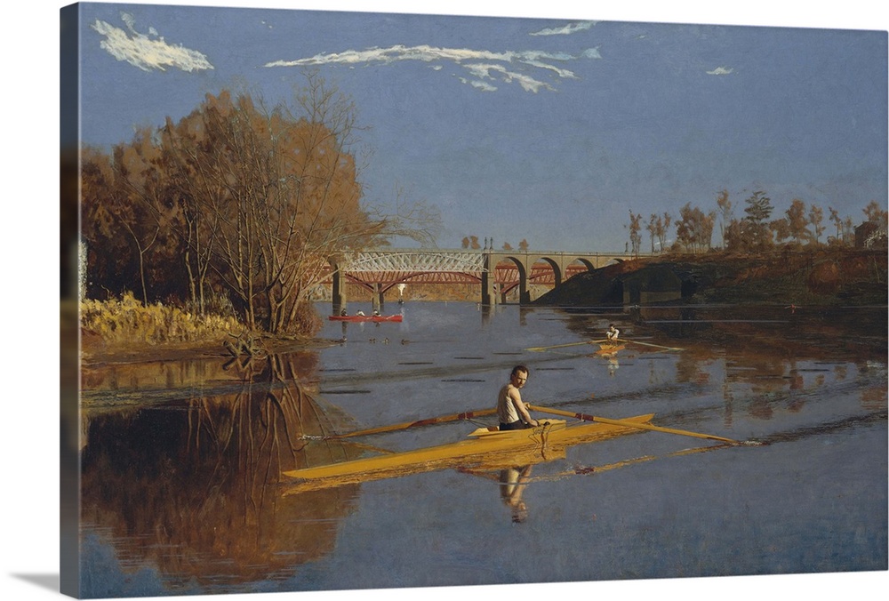 The Champion Single Sculls, Max Schmitt in a Single Scull, 1871, oil on canvas.  By Thomas Cowperthwait Eakins (1844-1916).