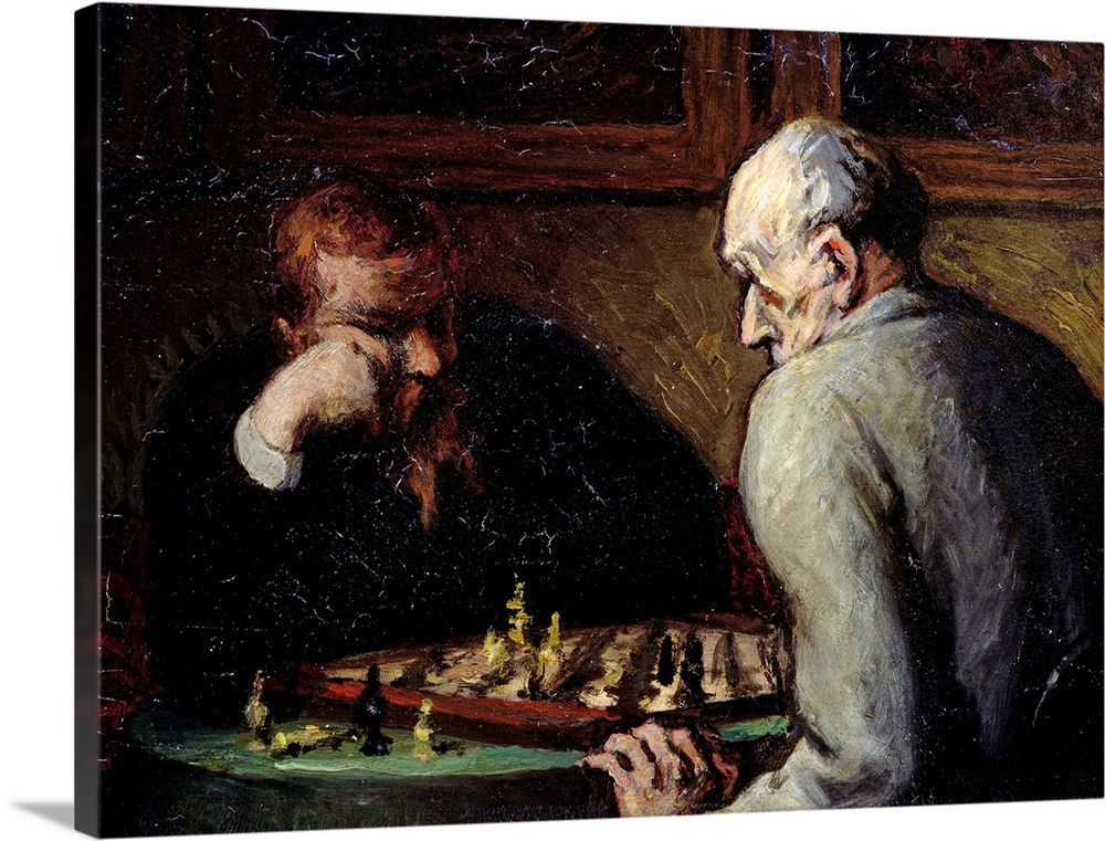 XIR155956 The Chess Players, c.1863-67 (oil on canvas) by Daumier, Honore (1808-79)