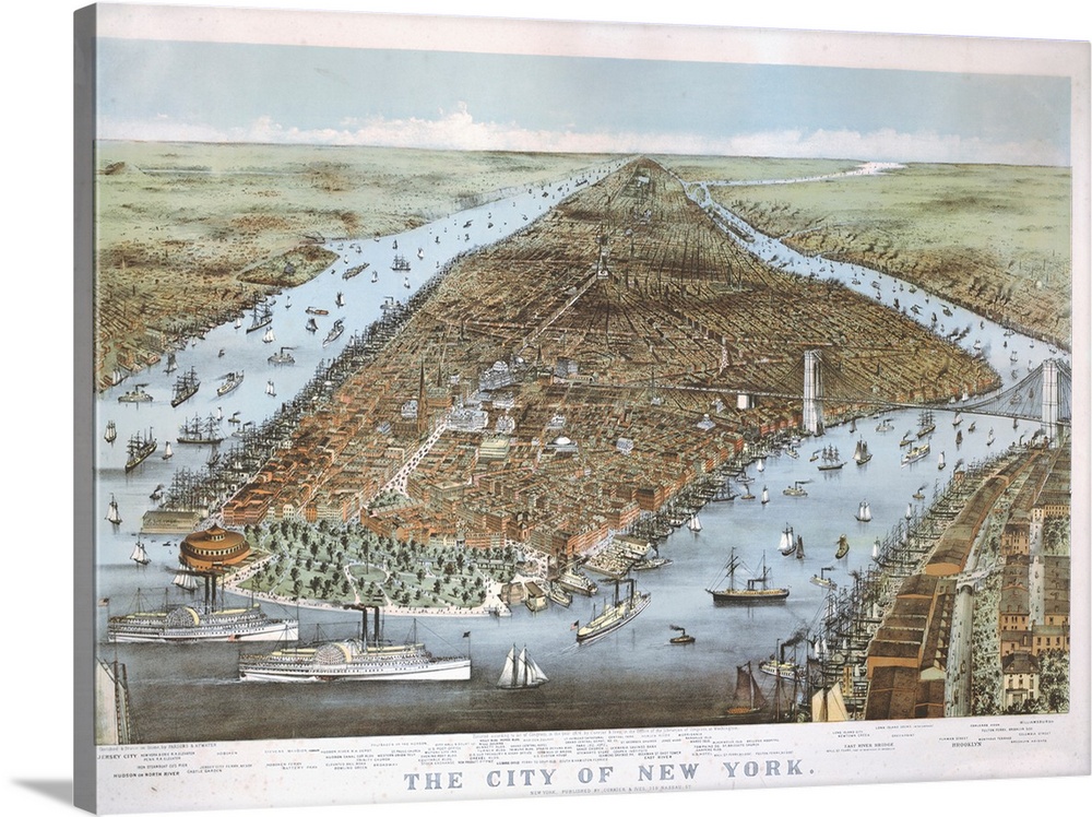 The City of New York, 1876 (originally colour lithograph) by Currier, N. (1813-88) and Ives, J.M. (1824-95)
