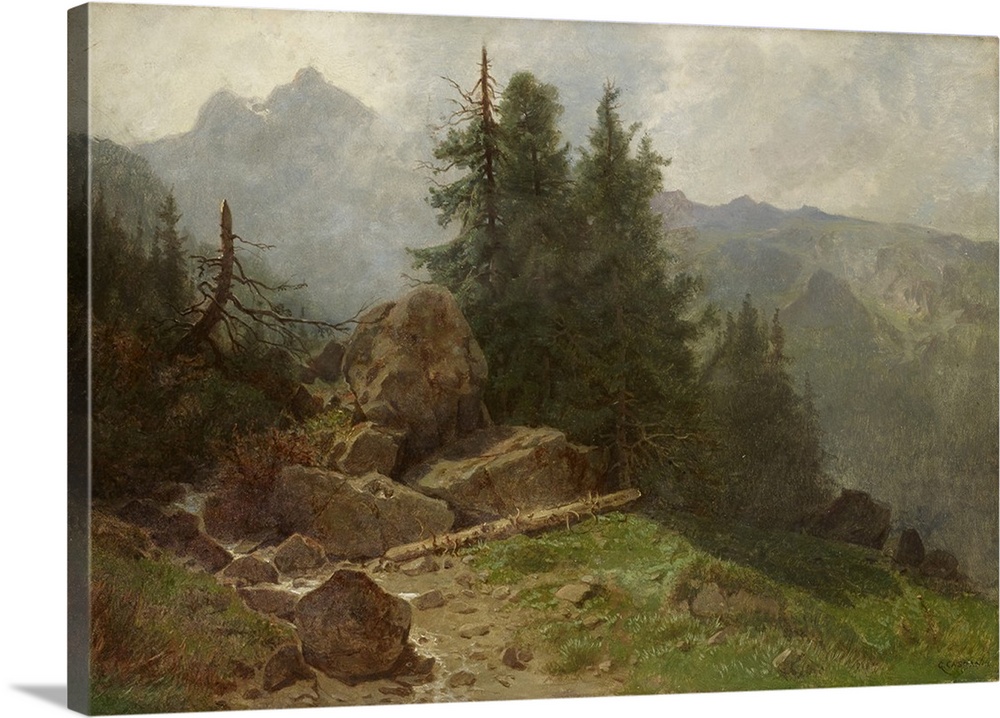 The Corne de Sorebois, Valais, oil on card.  By Gustave Castan (1823-92).