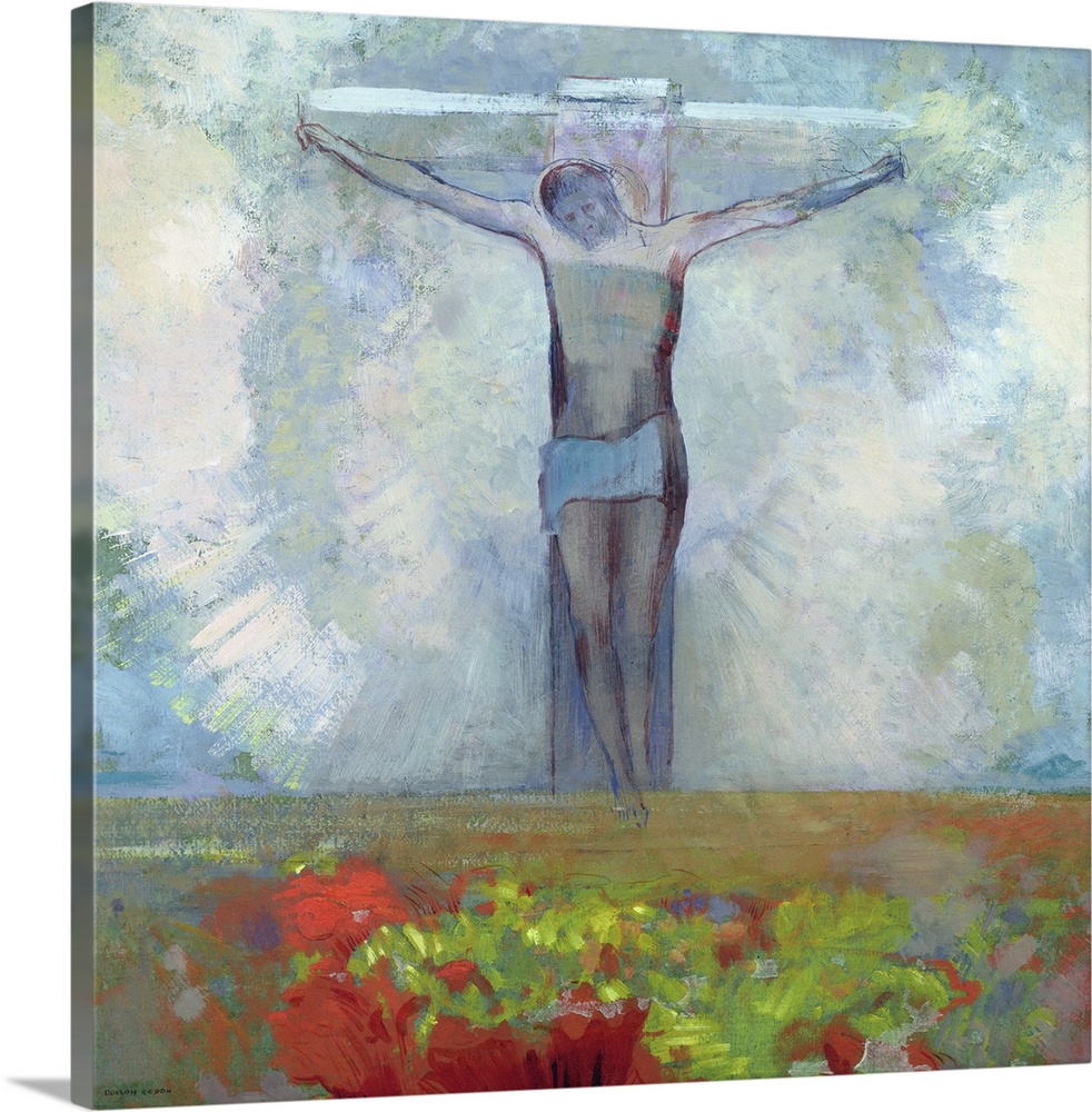 XIR39004 The Crucifixion, c.1910 (oil on card)  by Redon, Odilon (1840-1916); 25.7x47.1 cm; Musee d'Orsay, Paris, France; ...