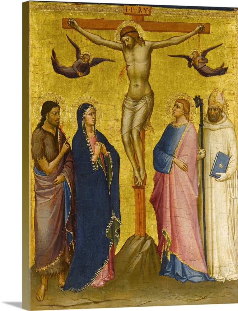 Originally tempera and gold leaf on panel. The Crucifixion With St John The Baptist, The Virgin, St John The Evangelist, A...
