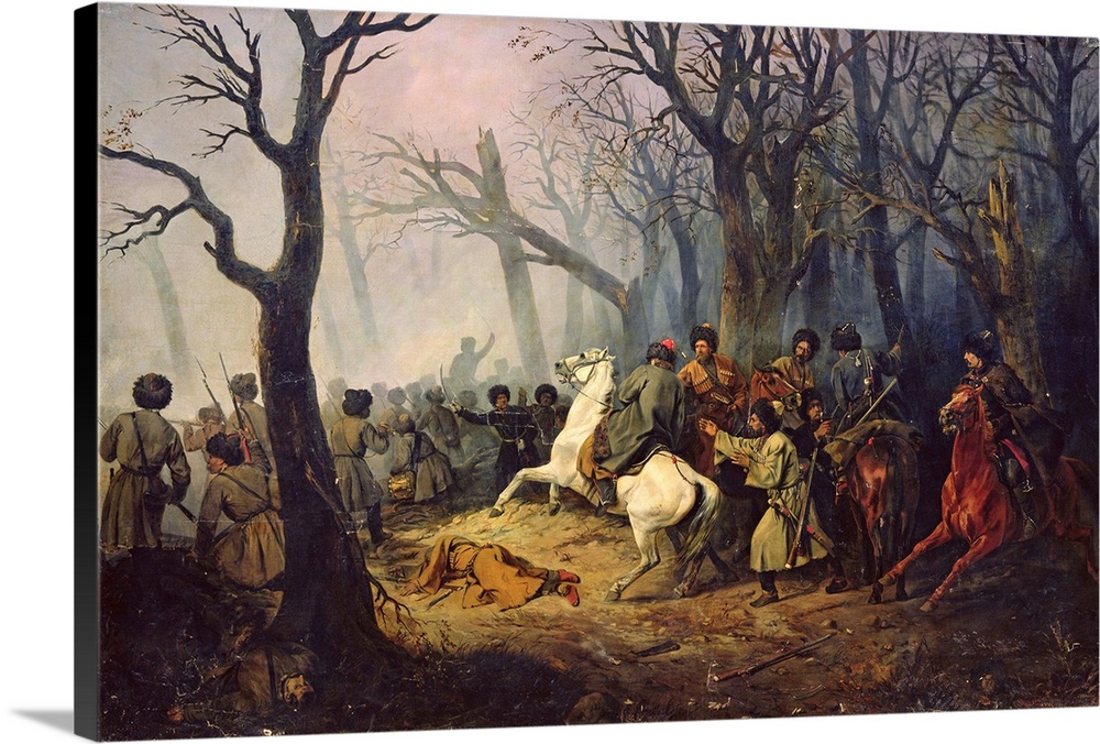 BAL322422 The Death of General Sleptsov in the Caucasus, 10th December, 1851 (oil on canvas)  by Maxutov, Vasili Nikolayev...