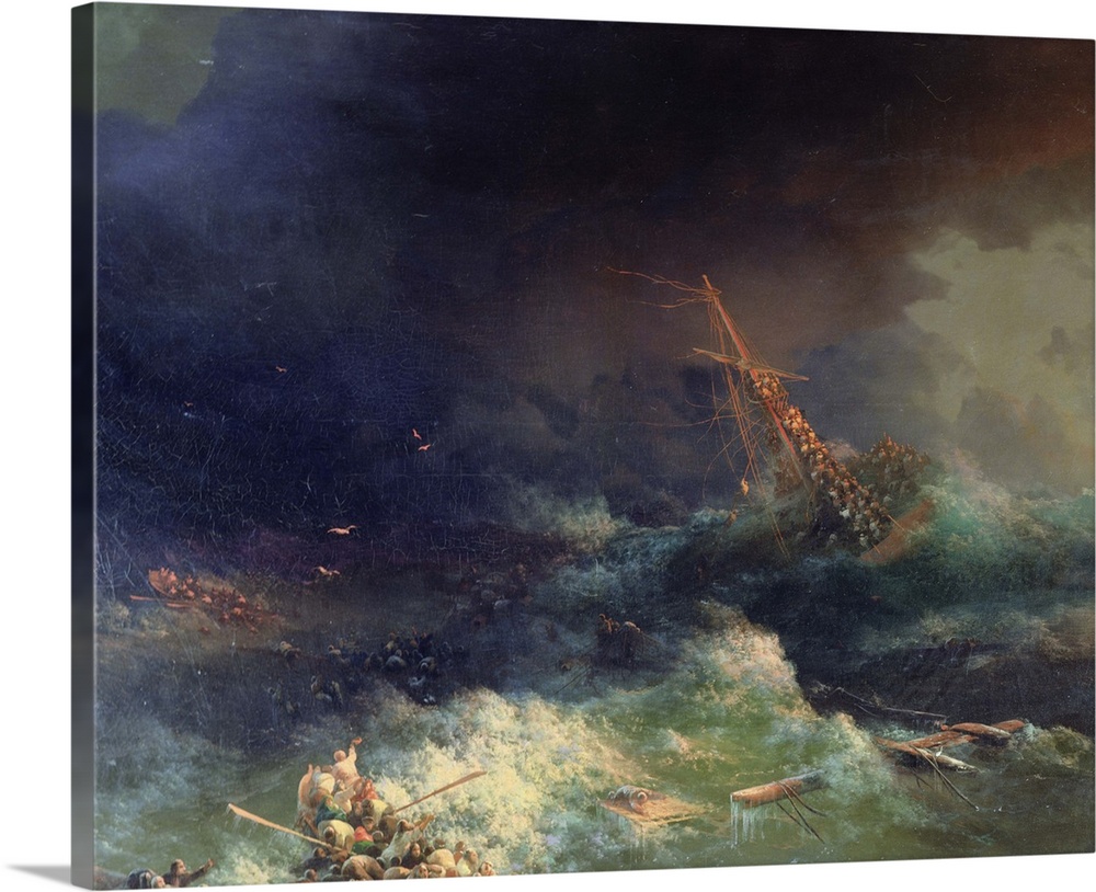 BAL329100 The Disaster of the Liner Ingermanland at Skagerrake near Norway on August 30th, 1842 (oil on canvas)  by Aivazo...