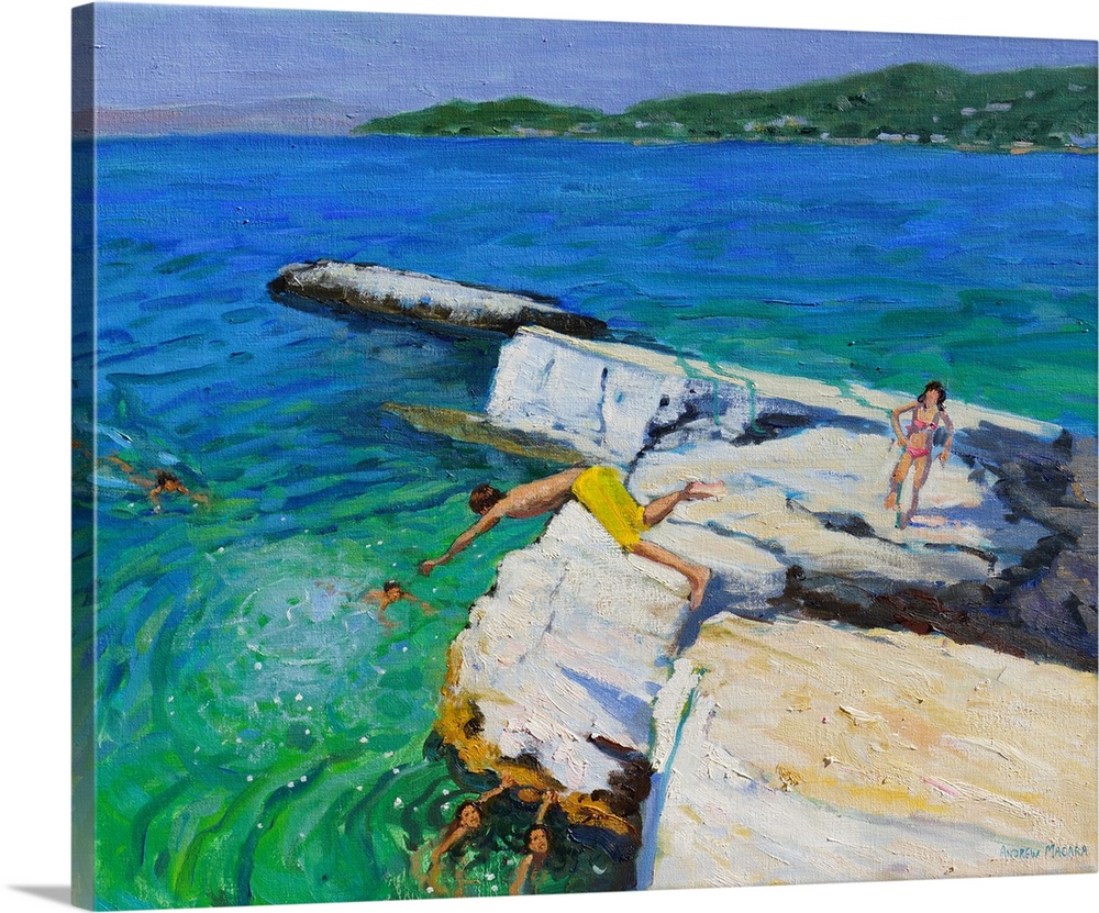 The Diver, Plates Rock, Skiathos, Greece, 2015, oil on canvas.  By Andrew Macara.
